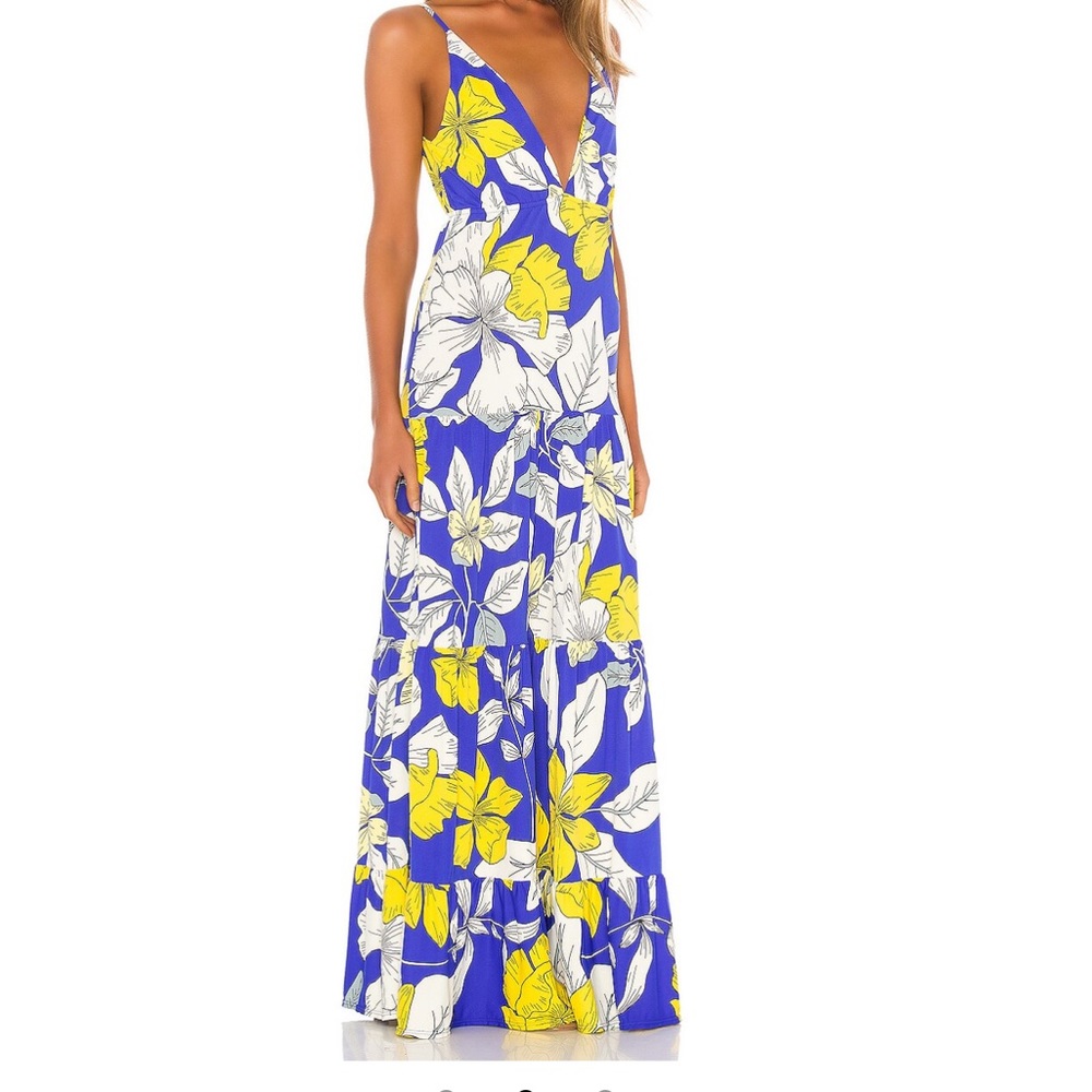 Never worn Blue and yellow Maaji long dress from Revolve